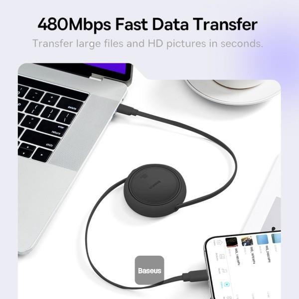 Navíjecí kabel Baseus Free2Draw USB-C/USB-C 1m 100W černý