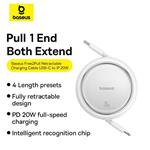 Navíjecí kabel Baseus Free2Pull USB-C/Lightning s nastavitelnou délkou až 1m 20W bílý