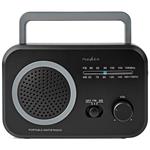 NEDIS přenosné rádio/ AM/ FM/ napájení z baterie/ síťové napájení/ analogové/ 1.8 W/ výstup pro sluchátka/ černo-šedé