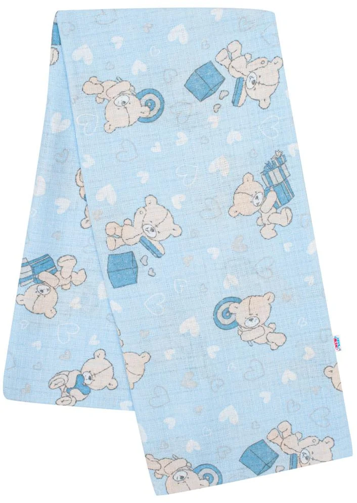 New Baby Bavlněná plena s potiskem modrá medvídek a srdíčko