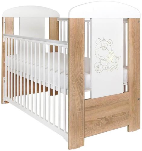 New Baby Dětská postýlka Méďa s hvězdičkou se stahovací bočnicí dub