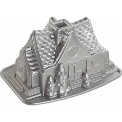 Nordic Ware Forma na bábovku domeček 9 cup, stříbrná 