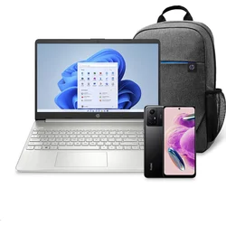 Notebook HP 15s-fq5974nc, štýlový batoh HP a mobilný telefón Xiaomi Redmi Note 12S