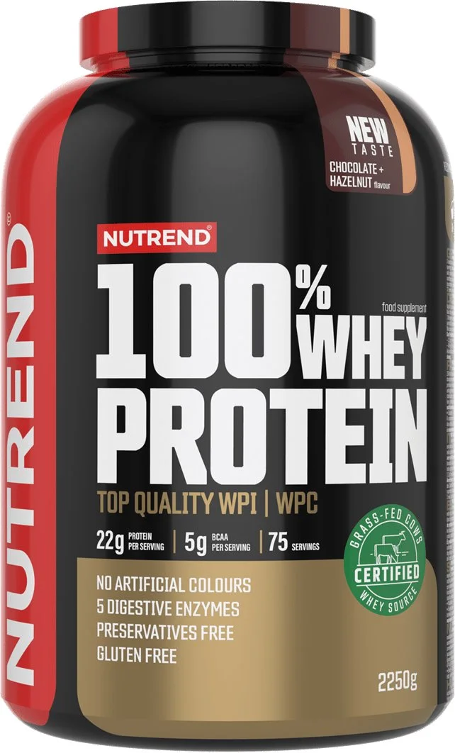 Nutrend 100% WHEY proteín 2250 g, čokoláda + lieskový orech