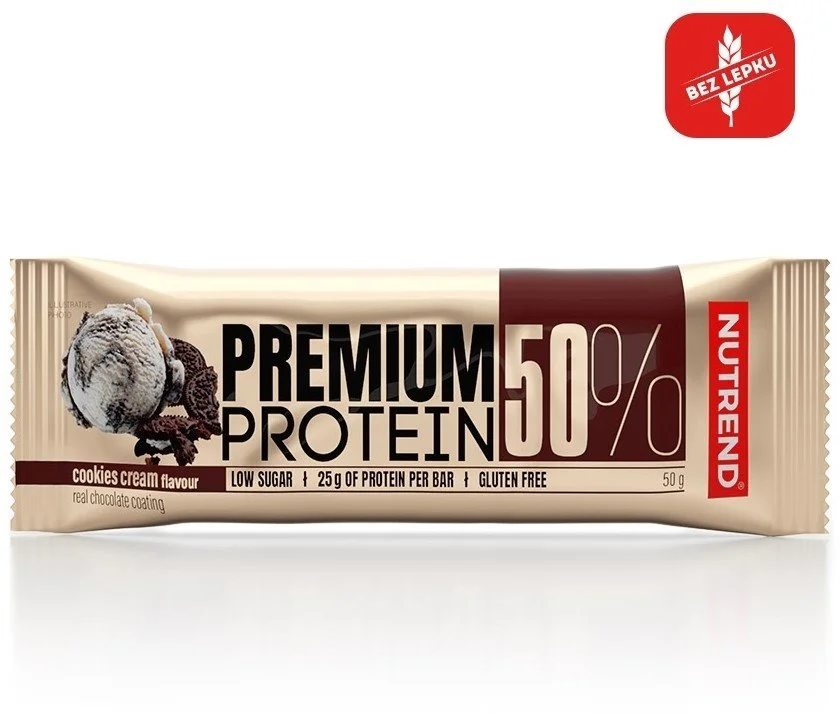 Nutrend PREMIUM PROTEIN tyčinka 50% proteín 50 g, sušienky krém