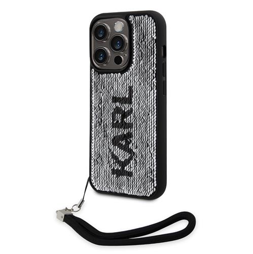 Obojstranný zadný kryt Karl Lagerfeld Sequins pre iPhone 13 Pro Max Black/Silver
