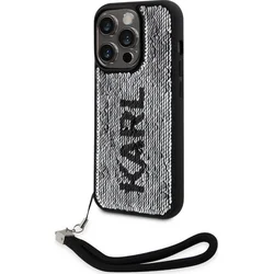 Obojstranný zadný kryt Karl Lagerfeld Sequins pre iPhone 13 Pro Max Black/Silver