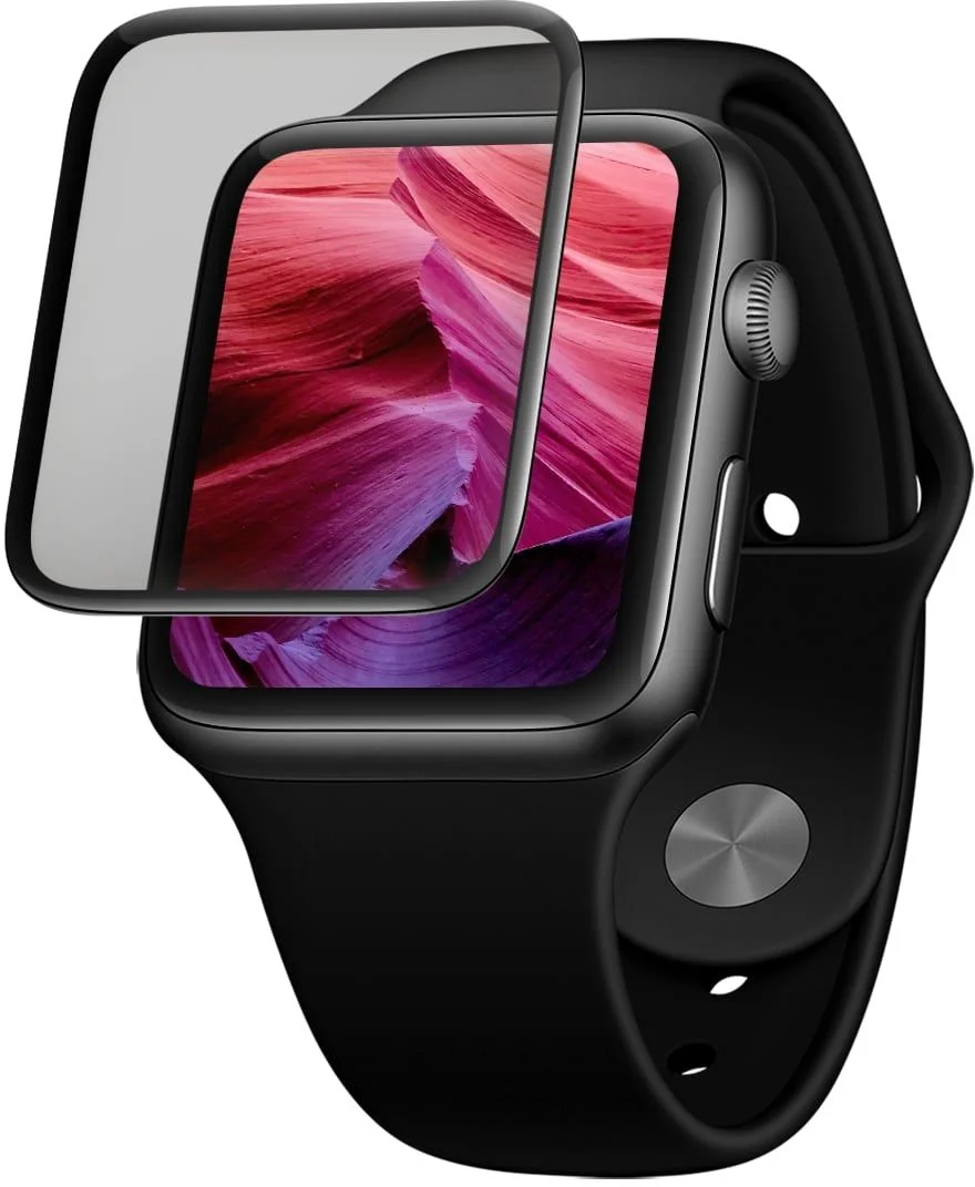 Ochranné tvrdené sklo FIXED 3D Full-Cover pre Apple Watch 42 mm s aplikátorom, s lepidlom na celý displej, čierne