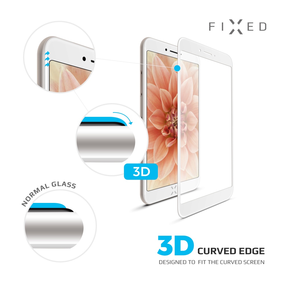 Ochranné tvrzené sklo FIXED 3D Full-Cover pro Apple iPhone 7 Plus/8 Plus, s lepením přes celý displej, bílé, 0.33 mm