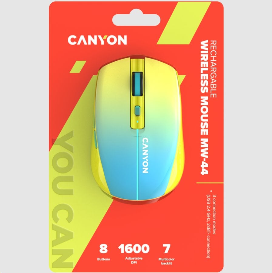 Optická bezdrôtová myš CANYON MW-44 žlto-modrý gradient