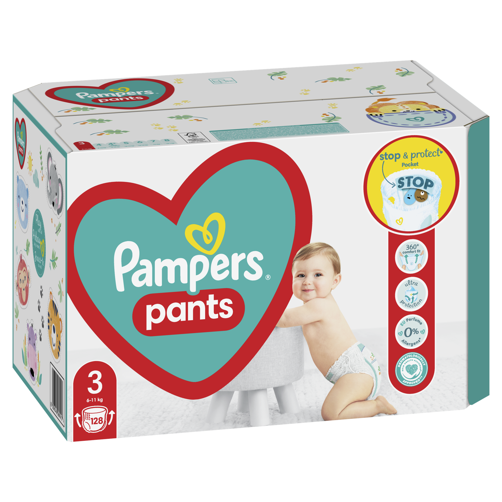 Pampers Pants Plenkové Kalhotky Velikost 3, 128ks, 6kg-11kg