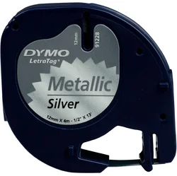 Páska do štítkovače Dymo LetraTAG, 91228, S0721750, stříbrná/černá, 12 mm