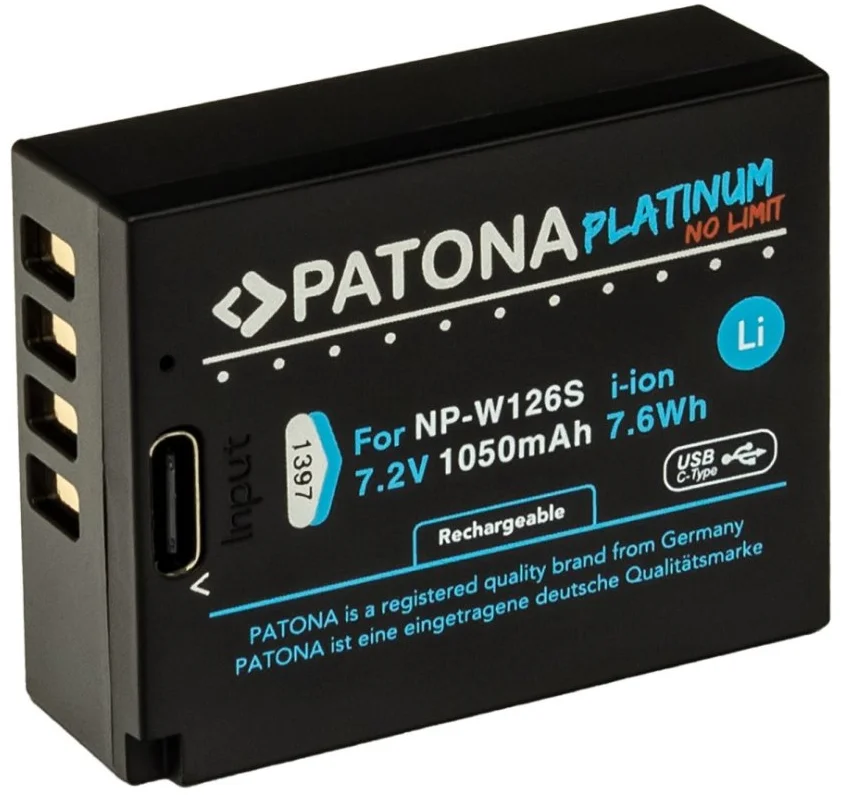 PATONA baterie pro foto Fuji NP-W126S 1050mAh Li-Ion Platinum USB-C nabíjení