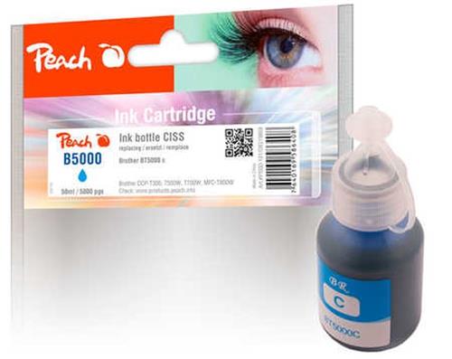 PEACH kompatibilní inkoust Brother CISS BT5000, azurová