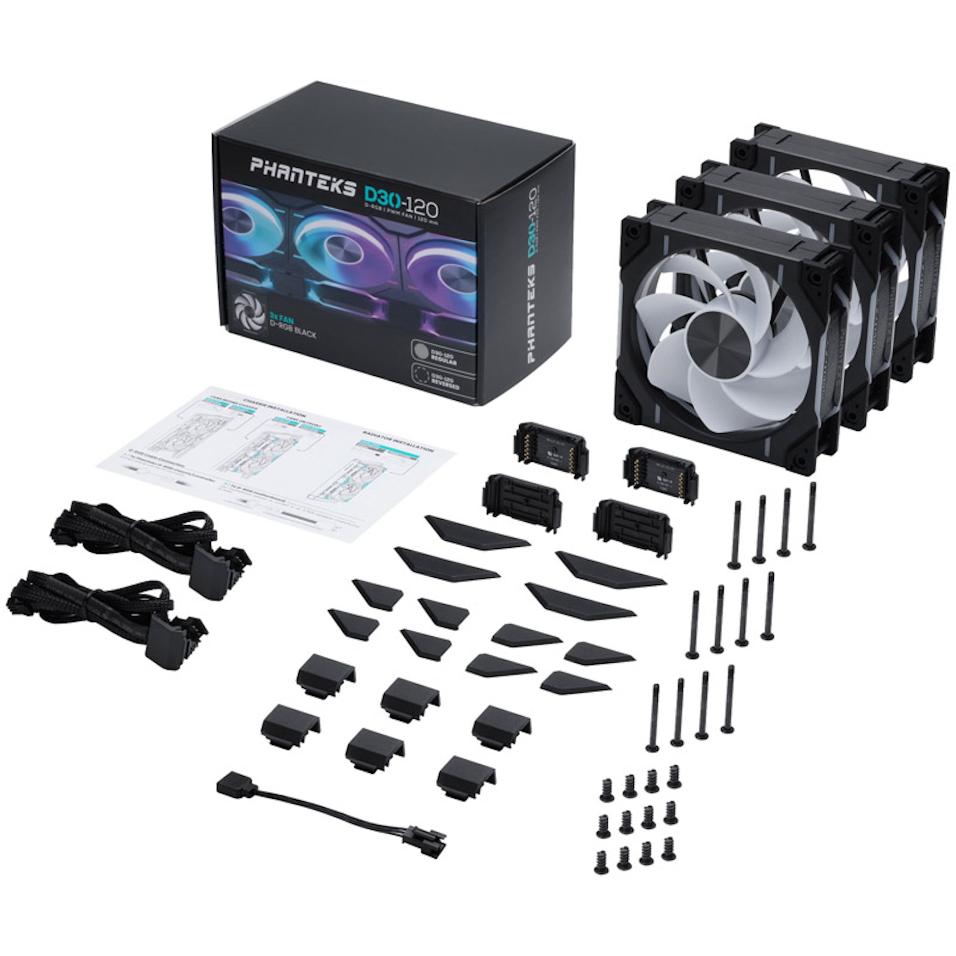PHANTEKS D30 PWM Reverse D-RGB 120mm ventilátor, 3ks, černý