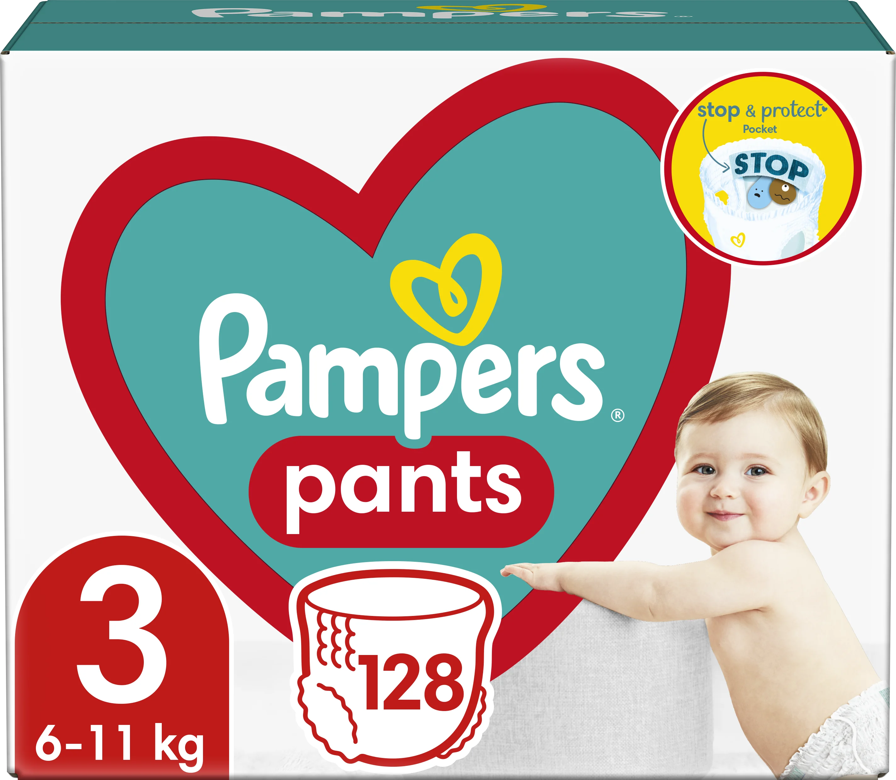 Plienky Pampers Pants Veľkosť 3, 128 ks, 6kg-11kg