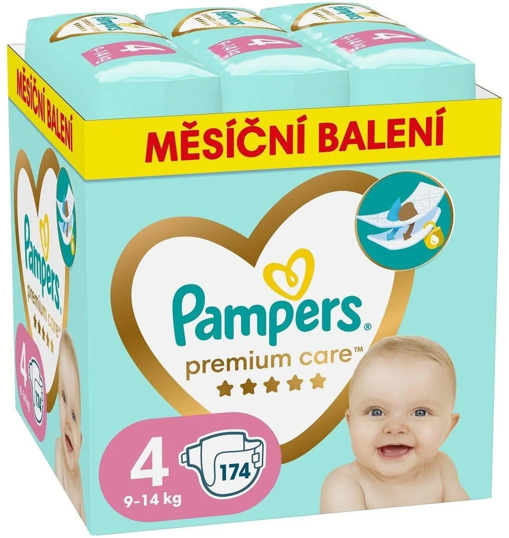 Plienky Pampers Premium Care veľkosť 4, 9-14 kg, 174 ks