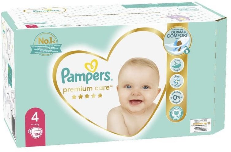 Plienky Pampers Premium Care veľkosť 4, 9kg-14kg, 104ks