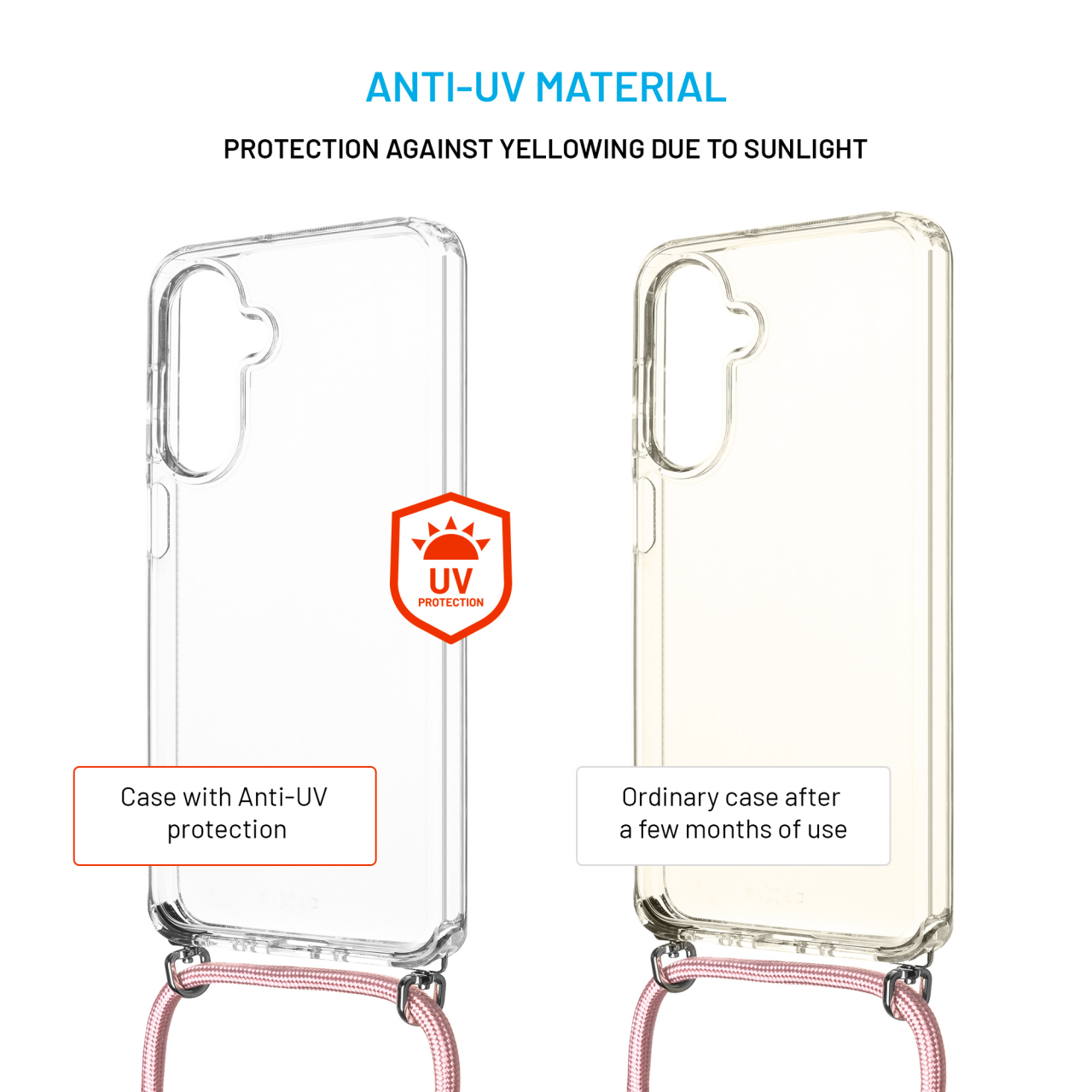 Pouzdro FIXED Pure Neck s růžovou šňůrkou na krk pro Samsung Galaxy A26 5G
