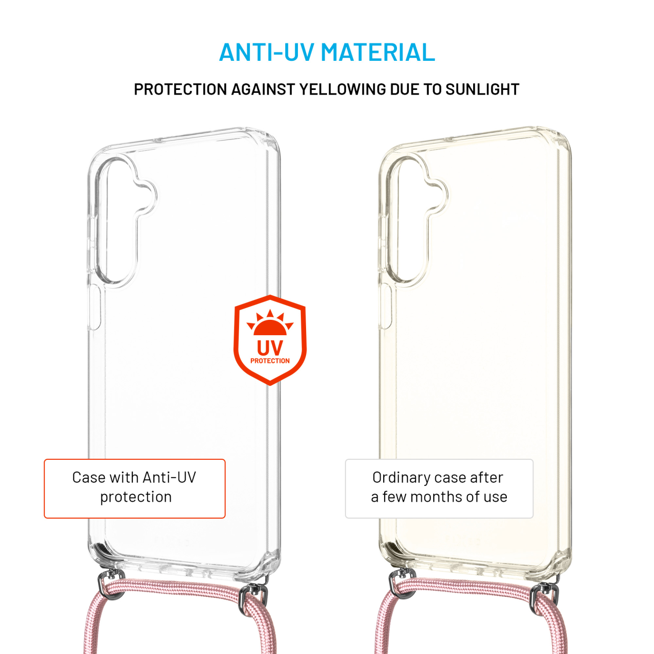 Pouzdro FIXED Pure Neck s růžovou šňůrkou pro Samsung Galaxy A16 4G/5G