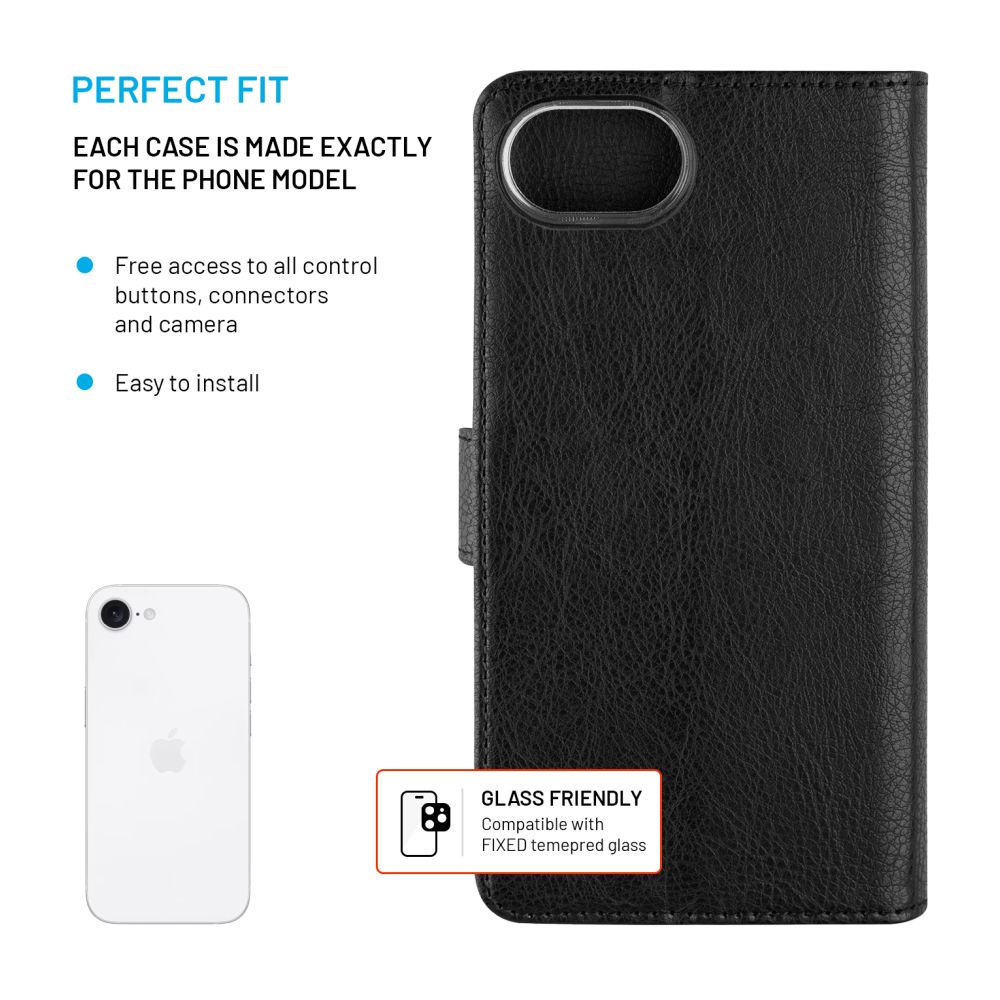 Pouzdro typu kniha FIXED Opus pro Apple iPhone 16e, černé