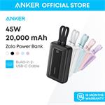 Powerbank Anker Zolo 20000mAh, 45W s 2xUSB-C káblom čierna