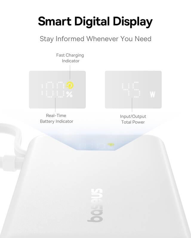 Powerbank Baseus PicoGo 10000mAh, 45W, s káblom USB-C, biela