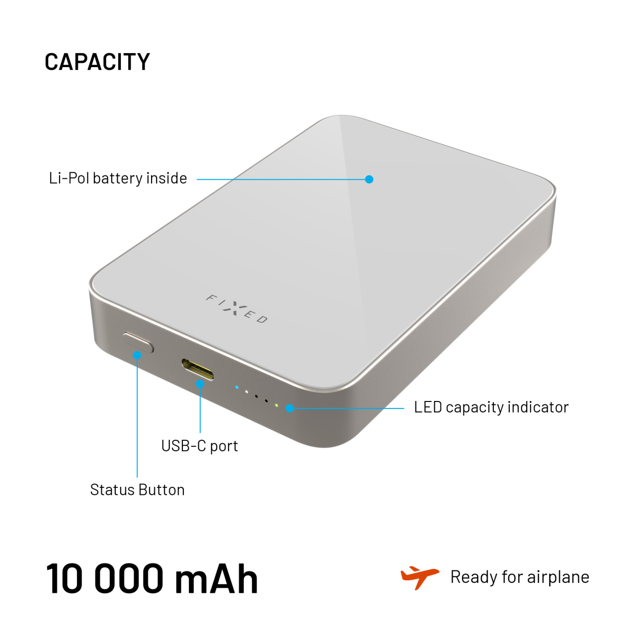 Powerbank FIXED MagZen 10 Crystal s Qi2 a MagSafe, 10 000 mAh, titánová