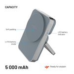 Powerbanka se stojánkem FIXED MagZen 5 Stand s MagSafe, 5 000 mAh, šedá