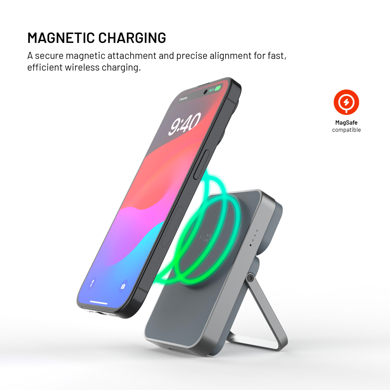 Powerbanka so stojanom FIXED MagZen 5 Stand s MagSafe, 5000 mAh, sivá