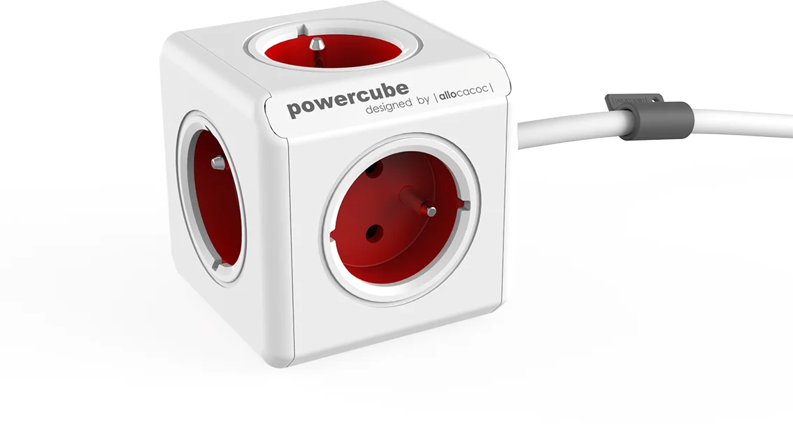 POWERCUBE multifunkčný zásuvkový systém EXTENDED RED- kocka 5 zásuviek 1,5 m kábel