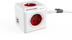 POWERCUBE multifunkčný zásuvkový systém EXTENDED USB RED- kocka 4 zásuvky + 2x USB 1,5m kábel 8718444085850