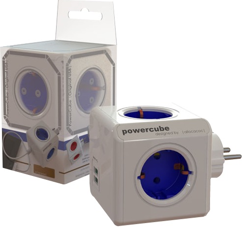 POWERCUBE multifunkčný zásuvkový systém ORIGINAL USB modrá - kocka 4 zásuvky + 2x USB 8718444082262