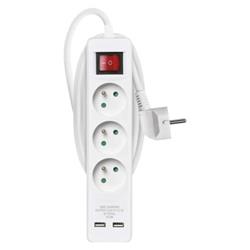 Predlžovací kábel 2 m / 3 zásuvky / s vypínačom / biely / PVC / s USB / 1,5 mm2