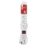Predlžovací kábel 5 m / 5 zásuviek / s vypínačom / biely / PVC / 1,5 mm2