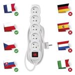 Predlžovací kábel 5 m / 5 zásuviek / s vypínačom / biely / PVC / 1,5 mm2