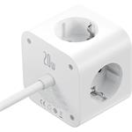 Predlžovací kábel Baseus PowerCombo Cube 3x zásuvka + 3x USB + 1x USB-C 20W 1,5 m biely