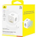 Predlžovací kábel Baseus PowerCombo Cube 3x zásuvka + 3x USB + 1x USB-C 20W 1,5 m biely