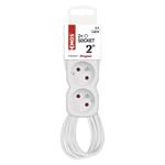 Predlžovací kábel Emos 2 m / 2 zásuvky / biely / PVC / 1 mm2