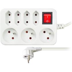 Predlžovací kábel Solight, 7 zásuviek, biely, vypínač, 2 m