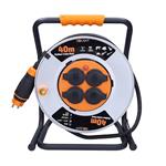 Predlžovací kábel Solight - na kovovom bubne, 4 zásuvky, 40 m gumovo-neoprénový kábel, 3x 2,5 mm2, IP44