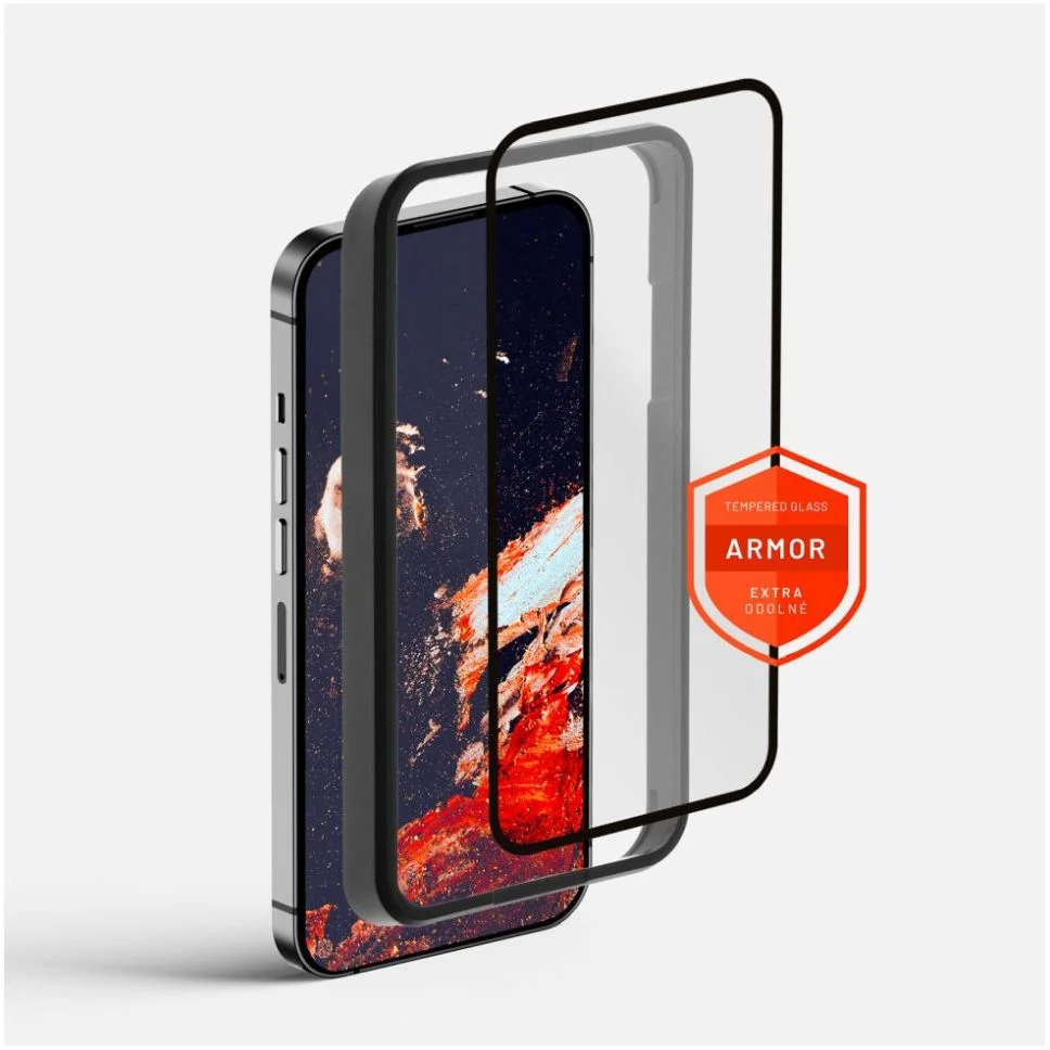 Prémiové ochranné tvrdené sklo FIXED Armor s aplikátorom pre Apple iPhone 15 Plus, čierne