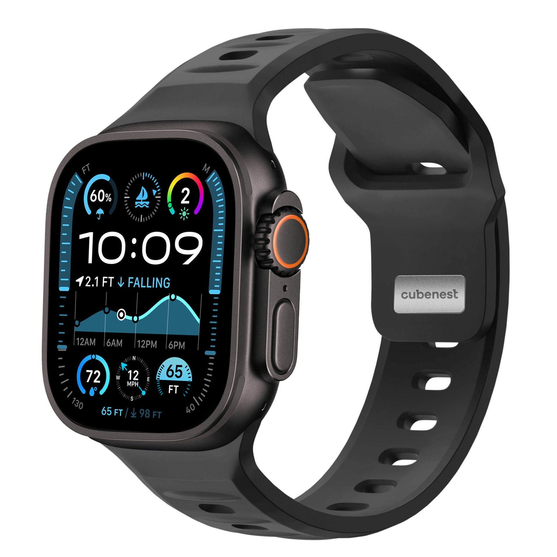 Prémiový silikónový náramok Cubenest BLACK (42-49 mm)