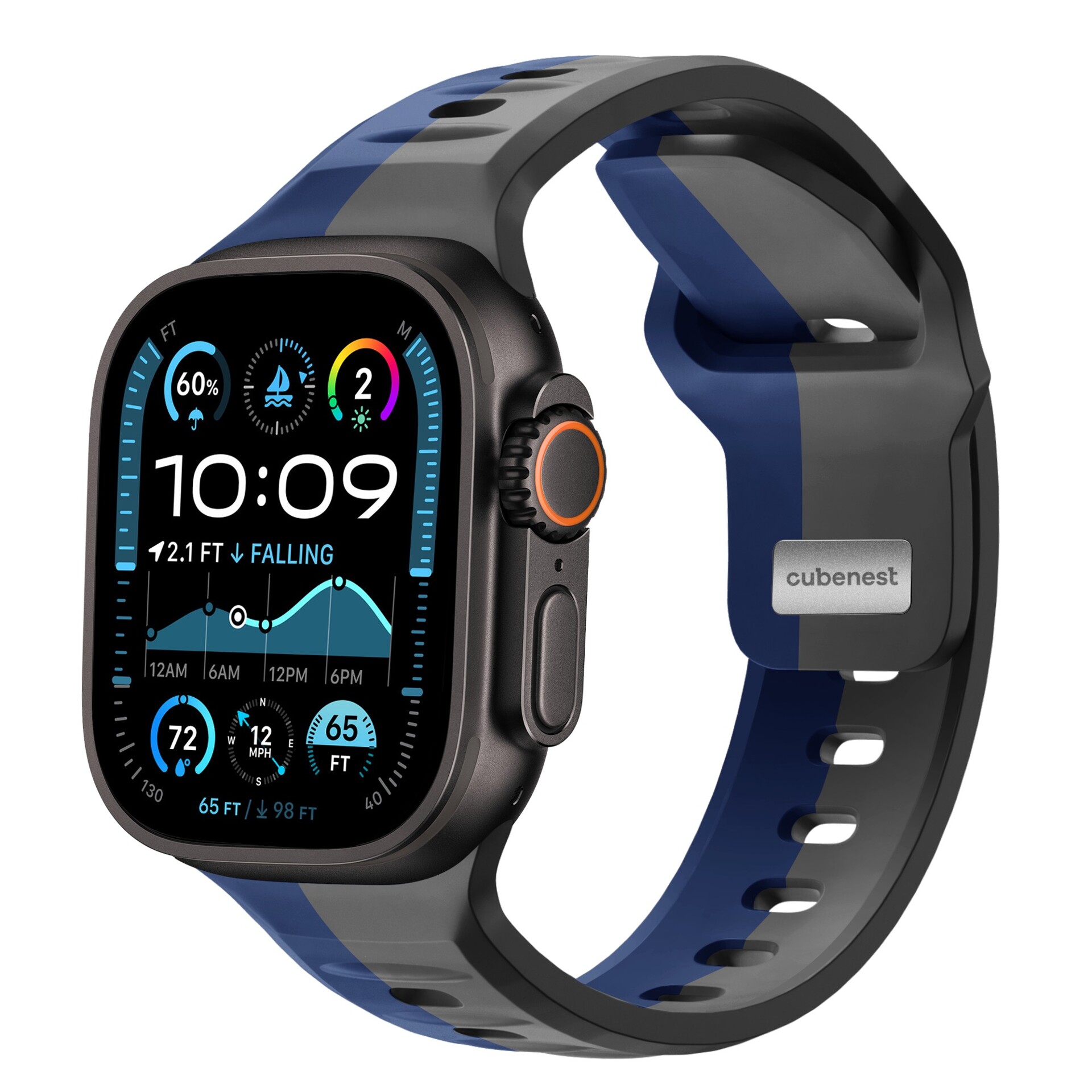 Prémiový silikónový náramok Cubenest SPACE GREY s tmavomodrou (42-49 mm)