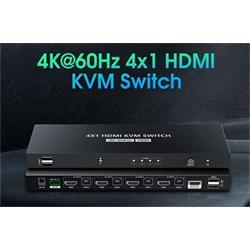 PremiumCord 4K@60Hz HDMI2.0 KVM prepínač 4:1 s diaľkovým ovládaním