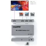 PremiumCord 8K@60Hz, 4K@144Hz HDMI switch 3:1 s dálkovým ovladačem