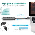 PremiumCord Adapter USB-C na Gigabit 10/100/1000Mbps + 3x USB3.0 konektor
