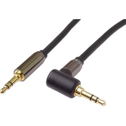 PremiumCord HQ tienený kábel stereo Jack 3,5 mm - Jack 3,5 mm 90° zahnutý 5 m