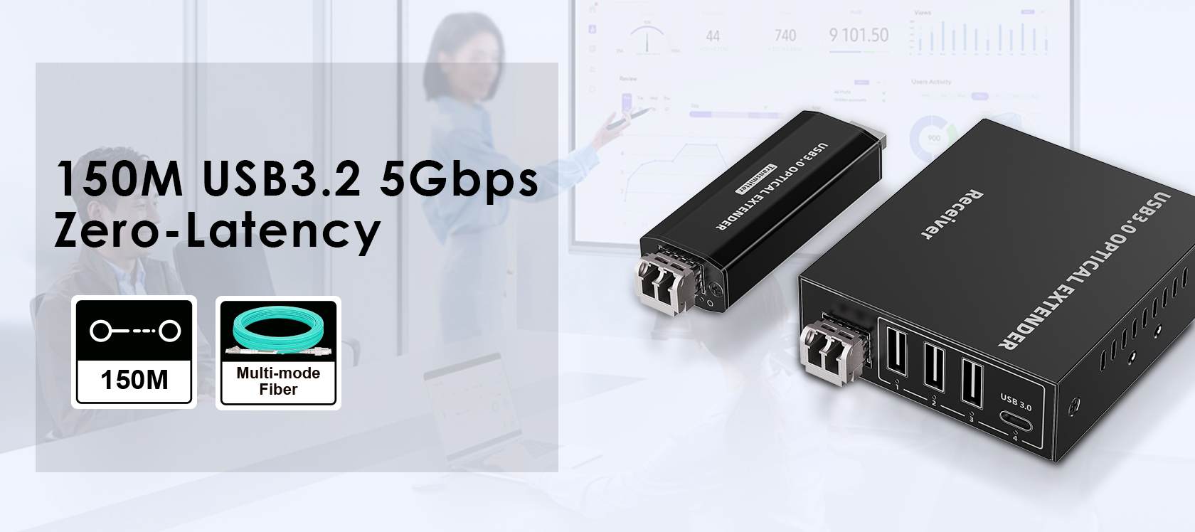PremiumCord kuext5 – optický predlžovací kábel USB 3.2, 150 m