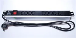 PremiumCord Napájací panel pre 19" rack 1,5U, 9xIEC (C13), 2m kábel, prepínač